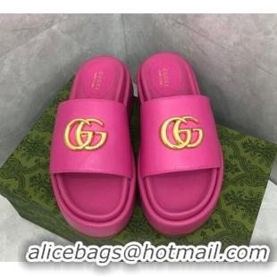 Unique Discount Gucci Leather Platform Slide Sandals with GG Dark Pink 724094