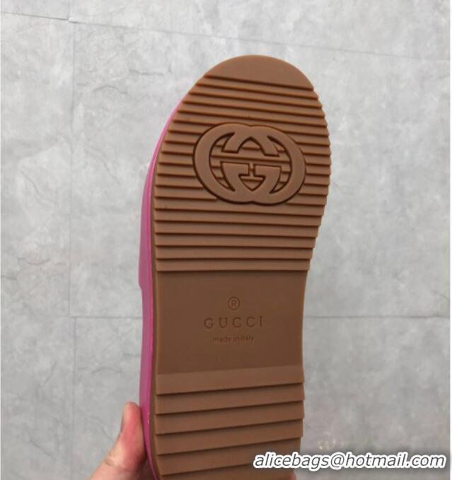 Unique Discount Gucci Leather Platform Slide Sandals with GG Dark Pink 724094