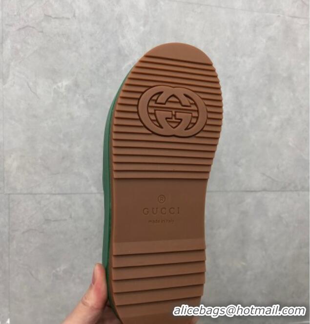 Duplicate Gucci Leather Platform Slide Sandals with GG Green 724095