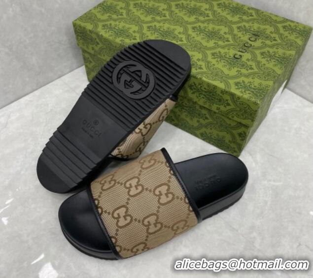 Pretty Style Gucci Jumbo GG Canvas Slide Sandals Beige 724106