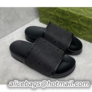 Good Looking Gucci Jumbo GG Canvas Slide Sandals Black 724107