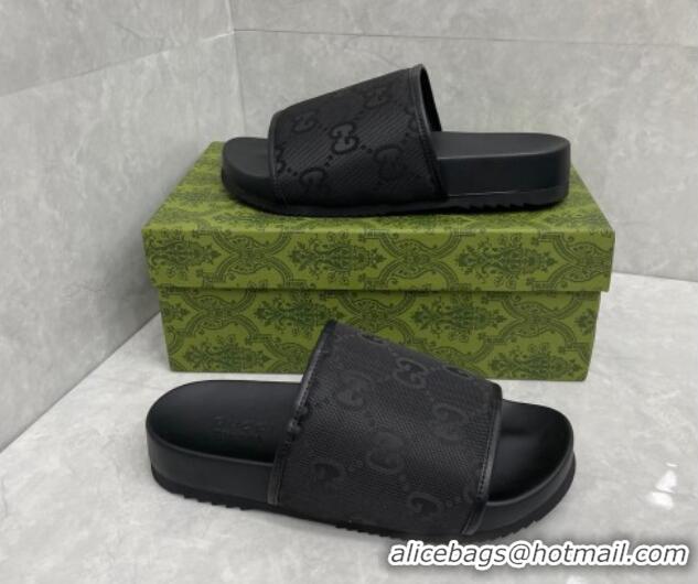 Good Looking Gucci Jumbo GG Canvas Slide Sandals Black 724107