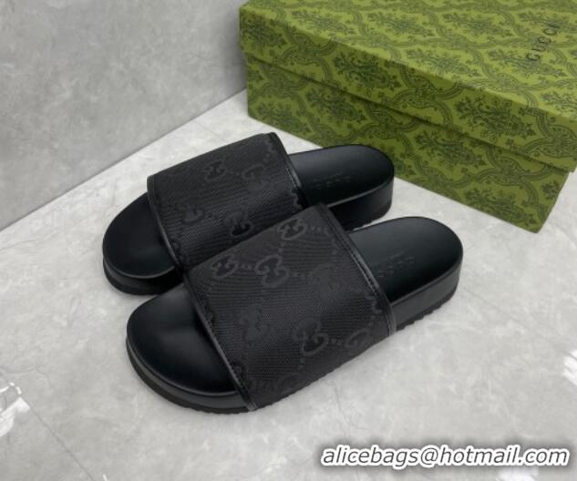 Good Looking Gucci Jumbo GG Canvas Slide Sandals Black 724107