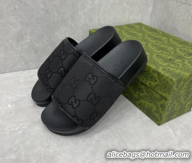 Good Looking Gucci Jumbo GG Canvas Slide Sandals Black 724107