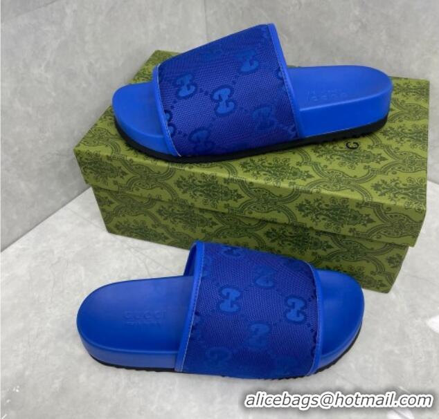 Durable Gucci Jumbo GG Canvas Slide Sandals Blue 724110