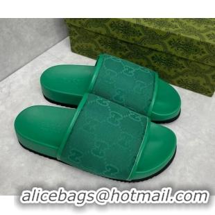 Top Design Gucci Jumbo GG Canvas Slide Sandals Green 724111