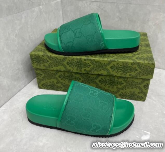 Top Design Gucci Jumbo GG Canvas Slide Sandals Green 724111