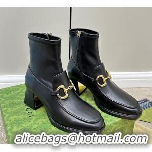 Popular Style Gucci Leather Short Boots with Horsebit 5.5cm Black 724113