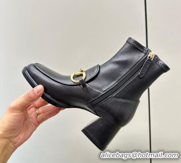 Popular Style Gucci Leather Short Boots with Horsebit 5.5cm Black 724113