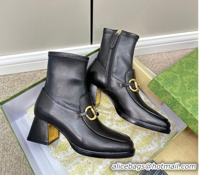 Popular Style Gucci Leather Short Boots with Horsebit 5.5cm Black 724113