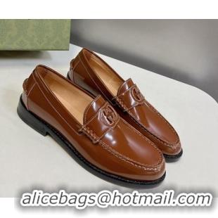 Good Quality Gucci Interlocking G Leather Loafers Brown 724114