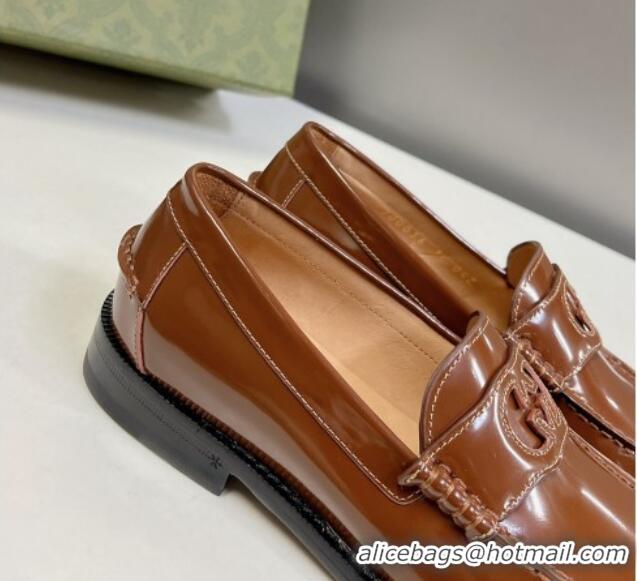 Good Quality Gucci Interlocking G Leather Loafers Brown 724114