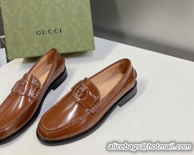 Good Quality Gucci Interlocking G Leather Loafers Brown 724114