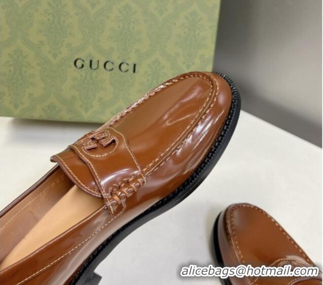 Good Quality Gucci Interlocking G Leather Loafers Brown 724114