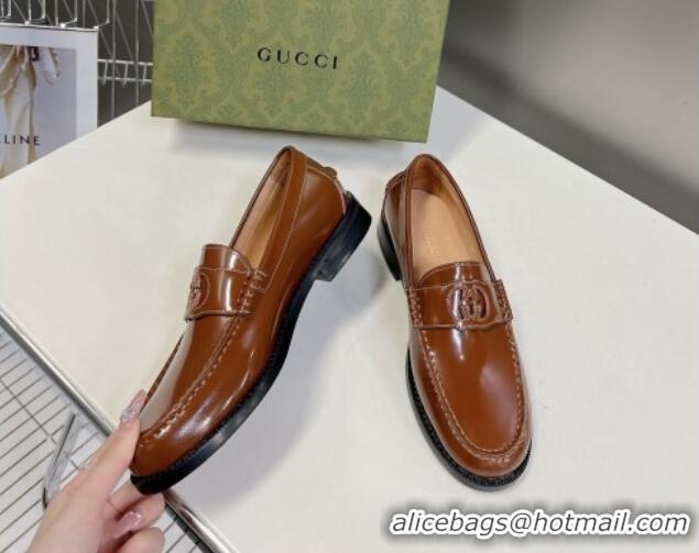 Good Quality Gucci Interlocking G Leather Loafers Brown 724114