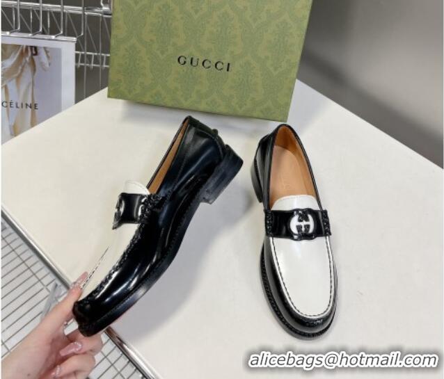 Grade Quality Gucci Interlocking G Leather Loafers Black/White 724115