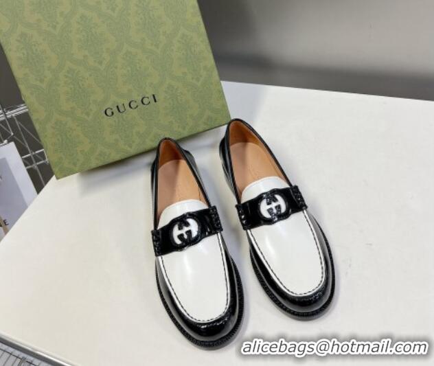 Grade Quality Gucci Interlocking G Leather Loafers Black/White 724115