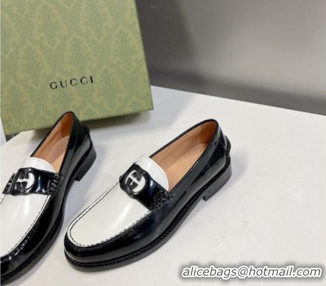 Grade Quality Gucci Interlocking G Leather Loafers Black/White 724115