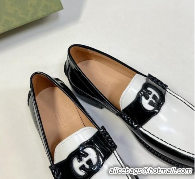 Grade Quality Gucci Interlocking G Leather Loafers Black/White 724115