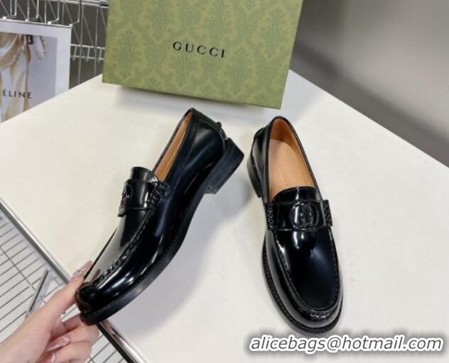 Most Popular Gucci Interlocking G Leather Loafers Black 724116