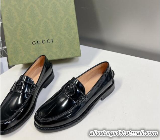 Most Popular Gucci Interlocking G Leather Loafers Black 724116