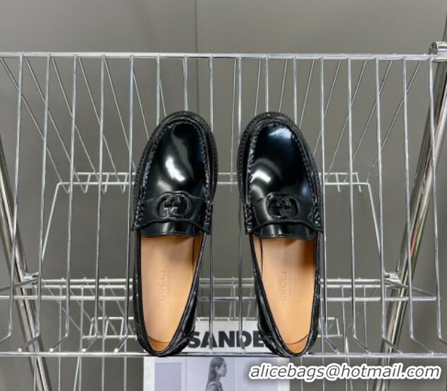 Most Popular Gucci Interlocking G Leather Loafers Black 724116