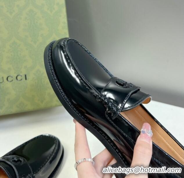 Most Popular Gucci Interlocking G Leather Loafers Black 724116