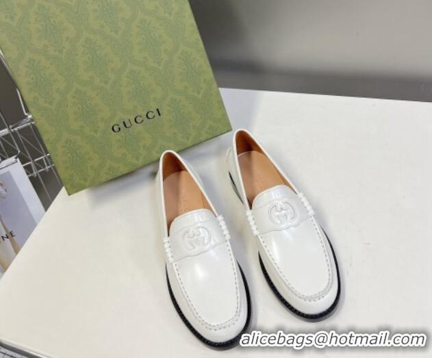 Good Product Gucci Interlocking G Leather Loafers White 724117