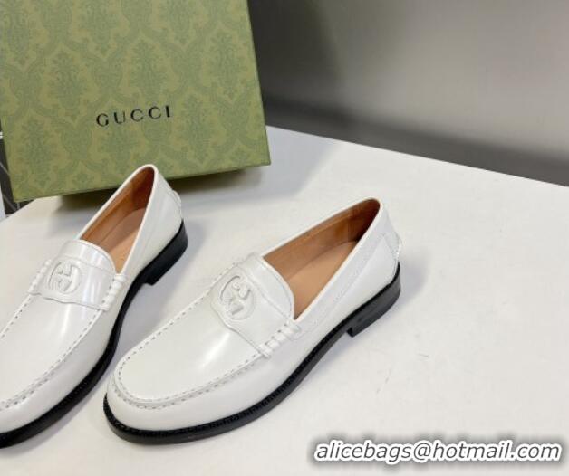 Good Product Gucci Interlocking G Leather Loafers White 724117