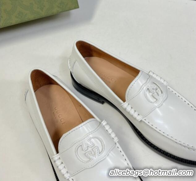 Good Product Gucci Interlocking G Leather Loafers White 724117