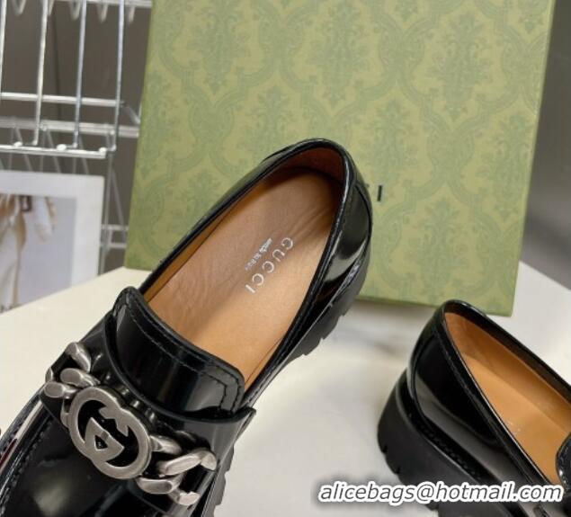 Lower Price Gucci Lug Sole Loafers with Interlocking G and Chain Black 724118