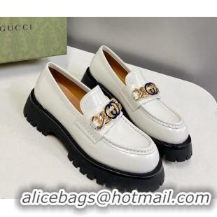 Purchase Gucci Lug Sole Loafers with Interlocking G and Chain White 724120