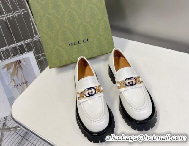 Purchase Gucci Lug Sole Loafers with Interlocking G and Chain White 724120