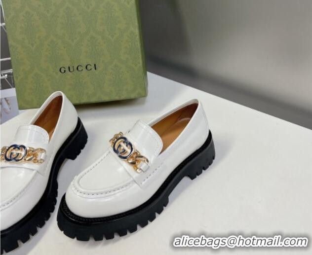 Purchase Gucci Lug Sole Loafers with Interlocking G and Chain White 724120