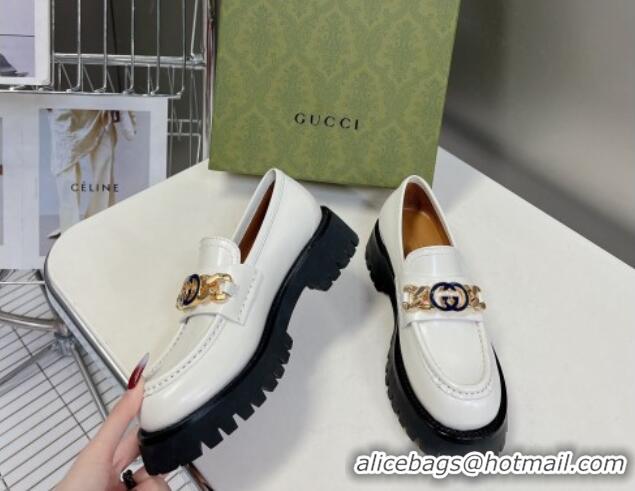 Purchase Gucci Lug Sole Loafers with Interlocking G and Chain White 724120