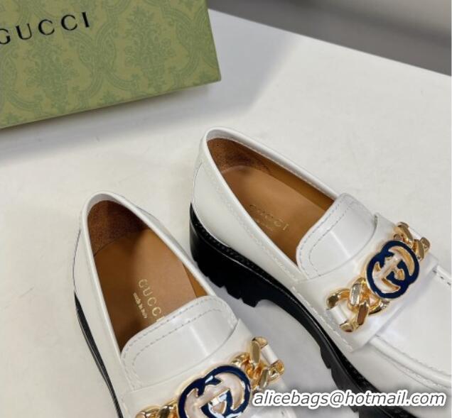 Purchase Gucci Lug Sole Loafers with Interlocking G and Chain White 724120