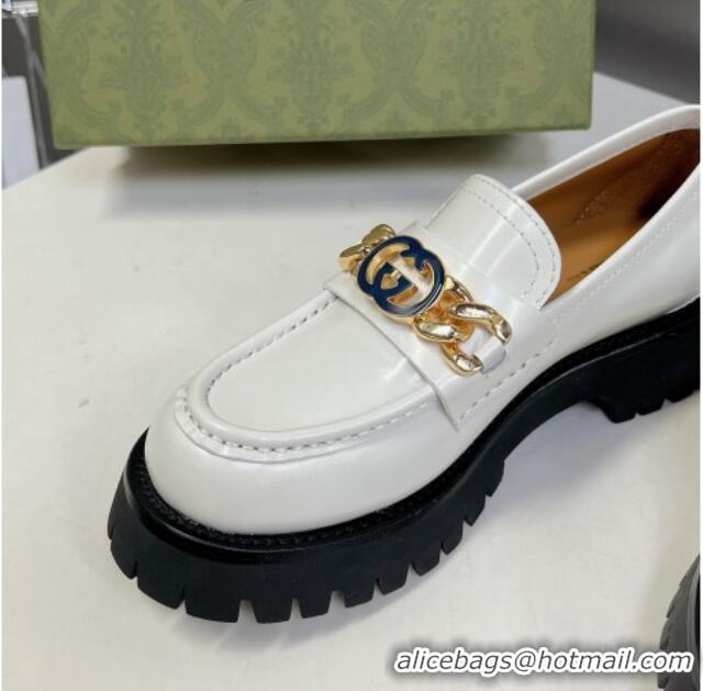 Purchase Gucci Lug Sole Loafers with Interlocking G and Chain White 724120