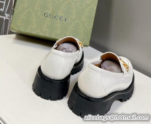 Purchase Gucci Lug Sole Loafers with Interlocking G and Chain White 724120