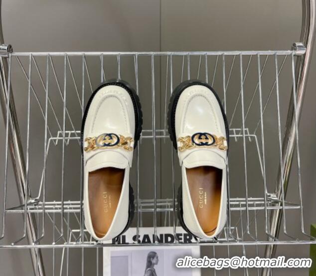 Purchase Gucci Lug Sole Loafers with Interlocking G and Chain White 724120