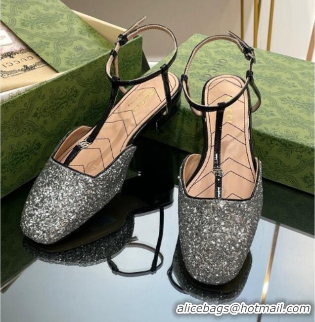 Cheap Price Gucci Double G Ballet Flat in Silver Glitter 724121