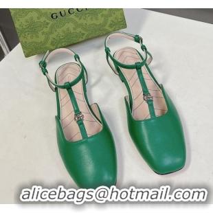 Low Price Gucci Double G Ballet Flat in Patent Leather Green 724122