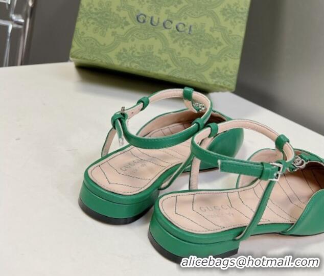 Low Price Gucci Double G Ballet Flat in Patent Leather Green 724122