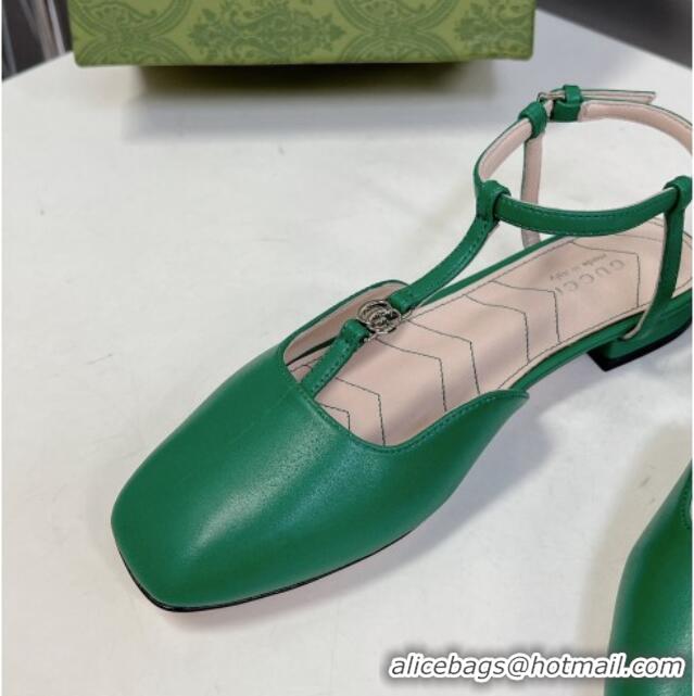 Low Price Gucci Double G Ballet Flat in Patent Leather Green 724122