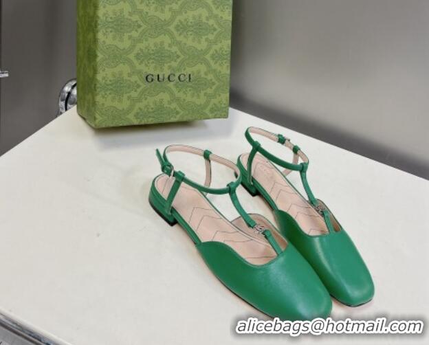 Low Price Gucci Double G Ballet Flat in Patent Leather Green 724122