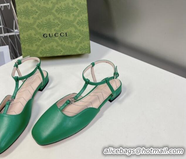 Low Price Gucci Double G Ballet Flat in Patent Leather Green 724122