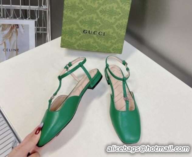 Low Price Gucci Double G Ballet Flat in Patent Leather Green 724122