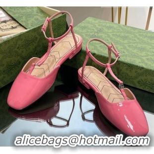 Shop Duplicate Gucci Double G Ballet Flat in Patent Leather Pink 724123