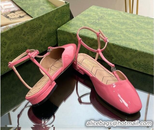 Shop Duplicate Gucci Double G Ballet Flat in Patent Leather Pink 724123