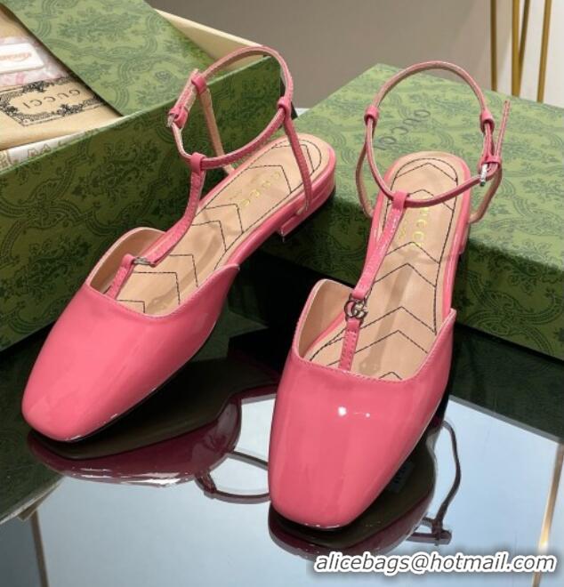 Shop Duplicate Gucci Double G Ballet Flat in Patent Leather Pink 724123