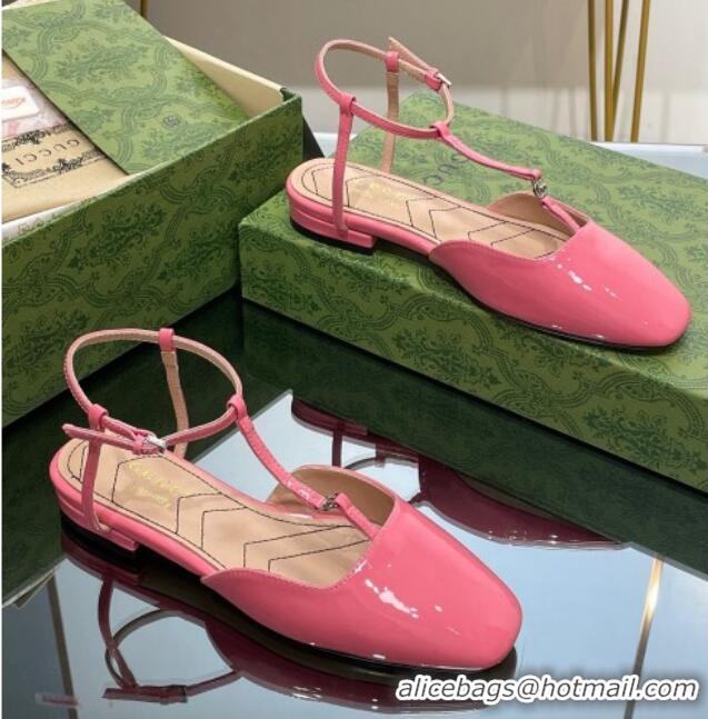 Shop Duplicate Gucci Double G Ballet Flat in Patent Leather Pink 724123